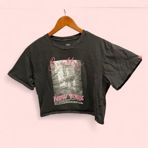 Cute distressed crop Brooklyn t-shirt washed look punk skater street gym
